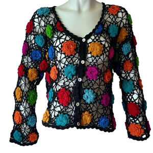 Rare Vintage Crochet Sweater Cardigan Flower Granny Knit Shrug
Handmade Knitted